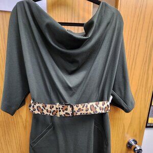 Jessica Howard olive green dress with leopard print belt